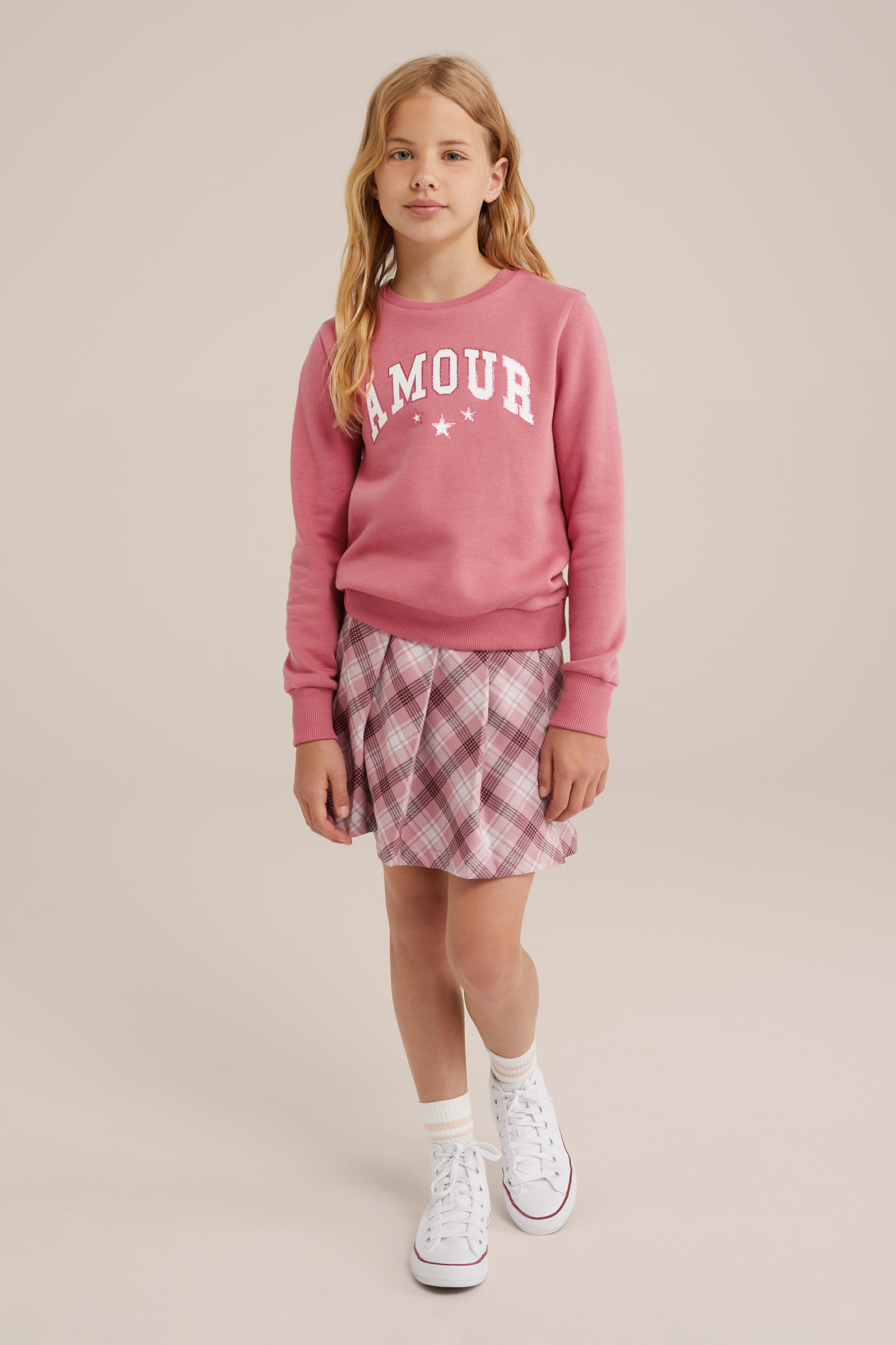 Meisjes sweater met opdruk WE Fashion Roze