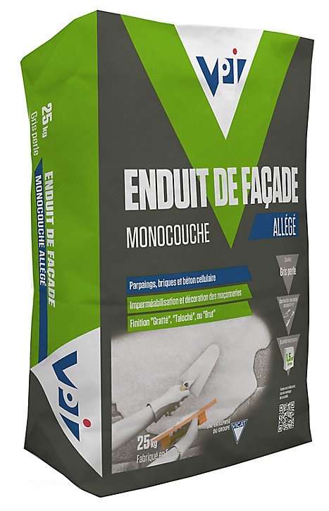 Enduit de façade monocouche allégé gris perle 25kg