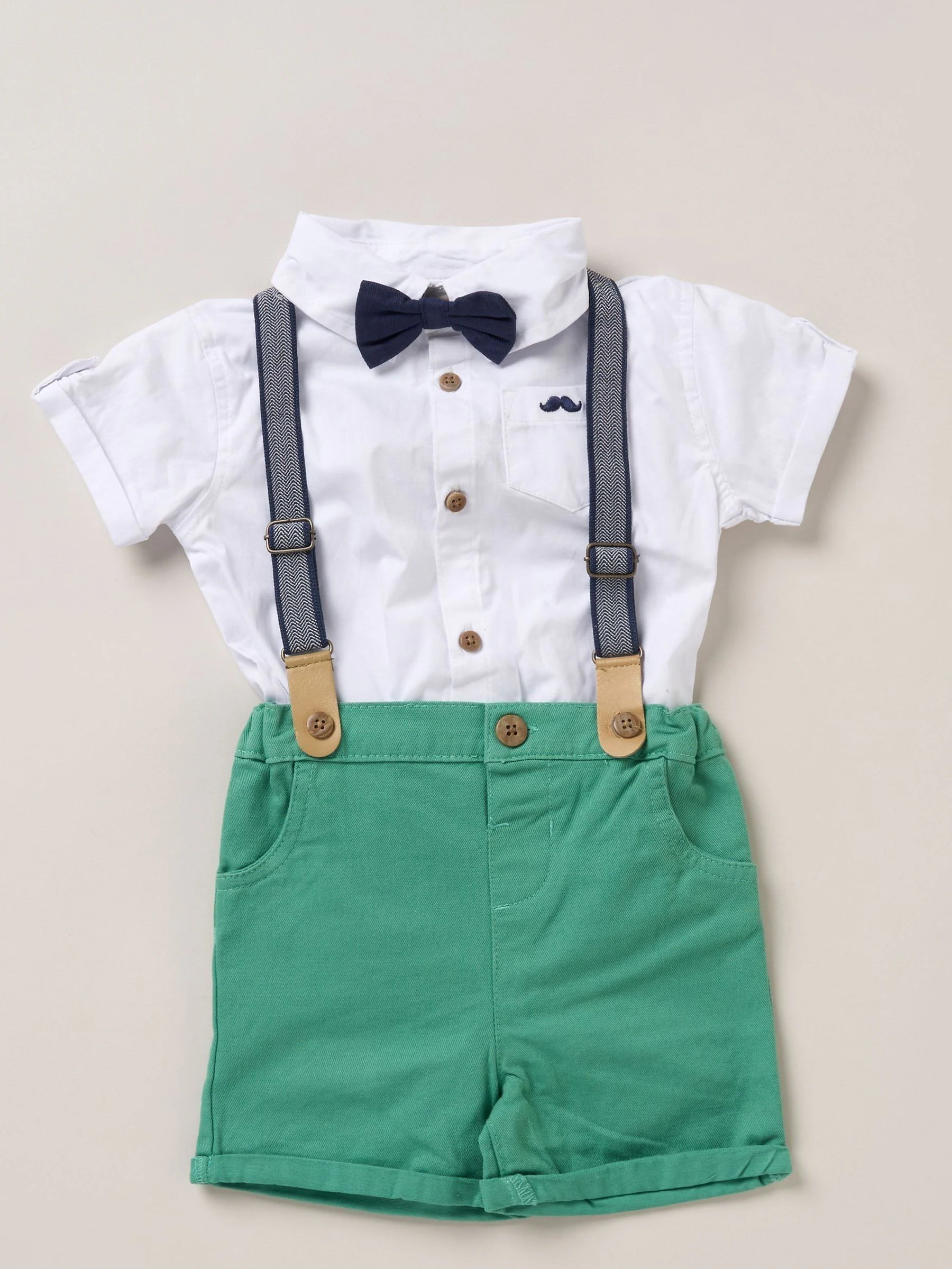 Groen - Little Gent Shirt Shorts and Braces Outfit Set