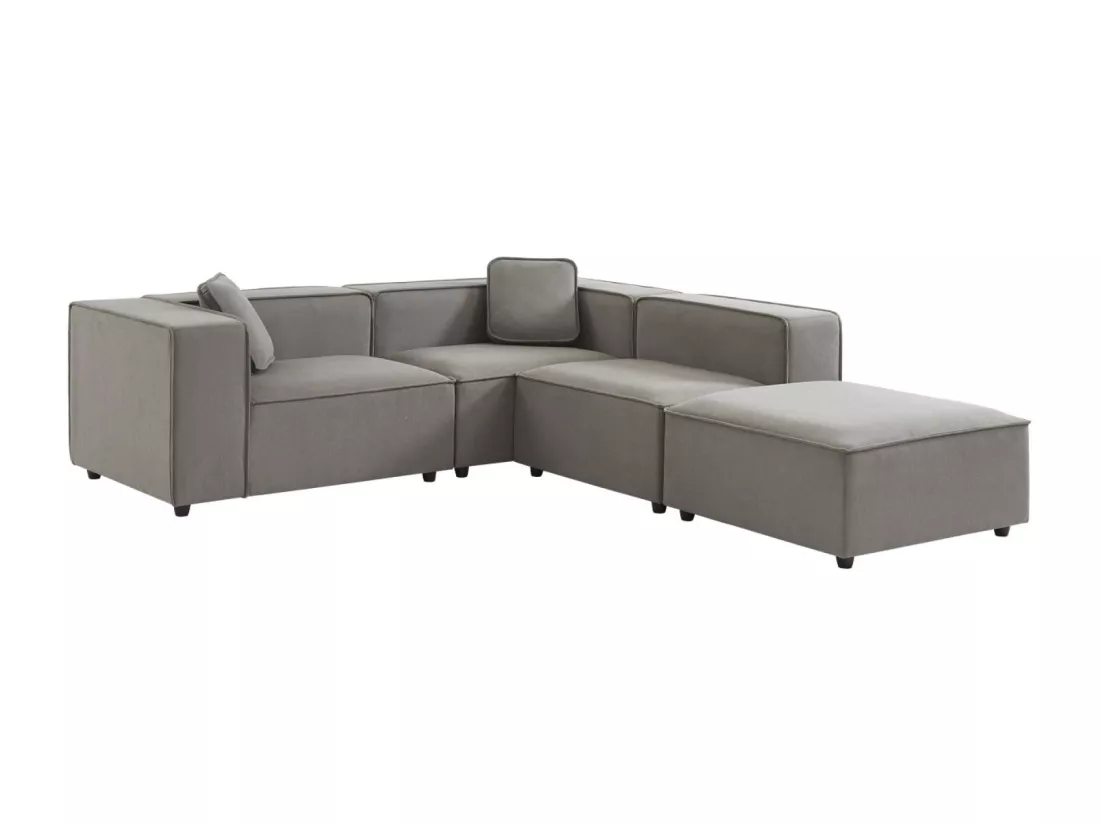Canapé modulable tissu gris 3-4 places déperlant. 2 corners + 1 assise + 1 pouf