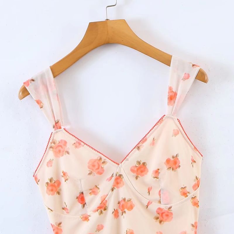 SugaYuja - Mouwloze bloemen midi bodycon jurk