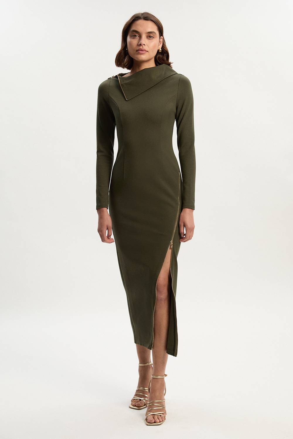KarenMillen Robe Ponte à Col Enveloppe avec Détail de Fente Zippée