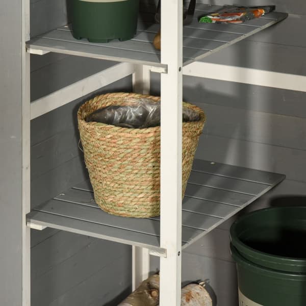 Hagebod redskapsbod hyller gran sort + grå + hvit 75x56x115cm