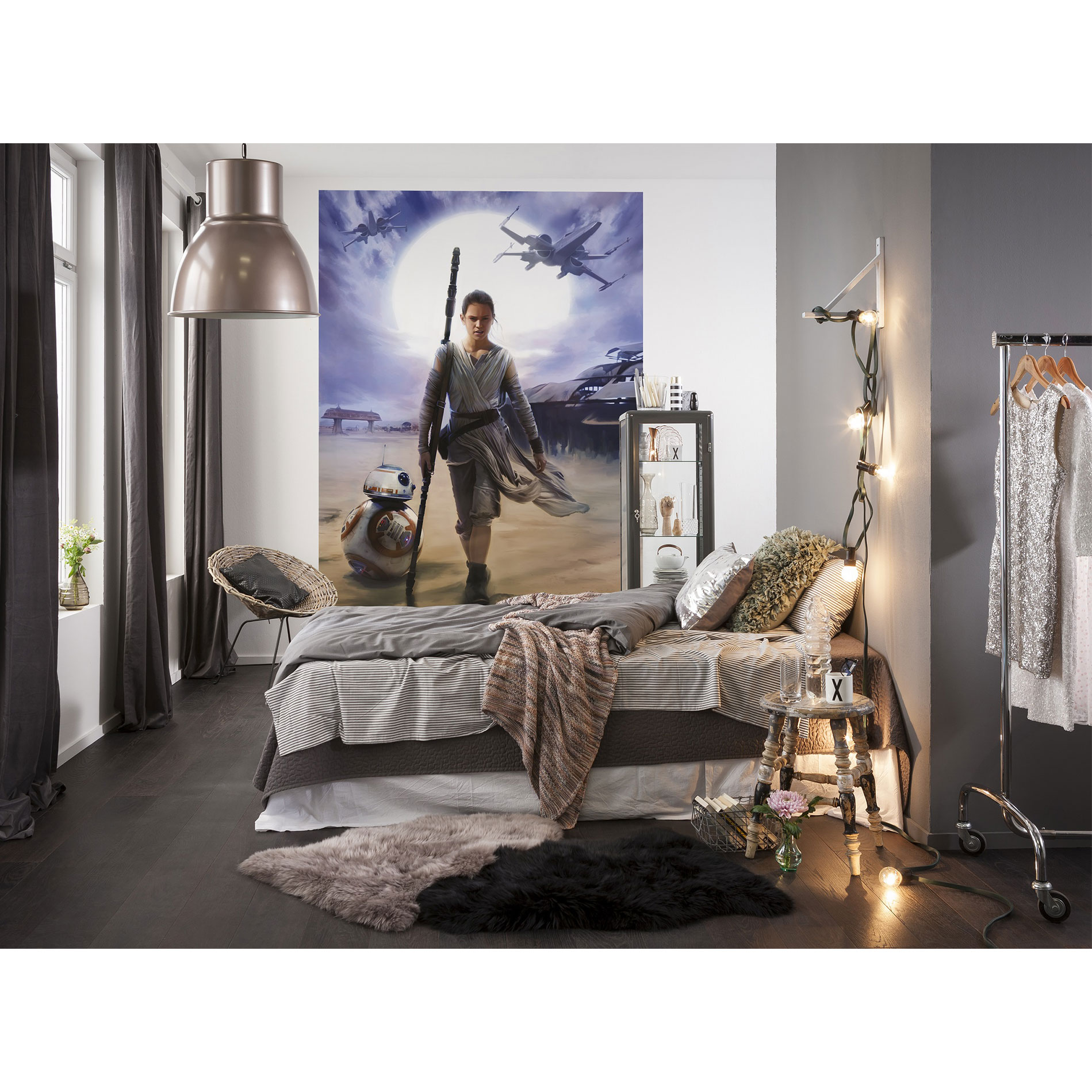 Papier-Fototapete STAR WARS REY - blau-beige - 184x254 cm