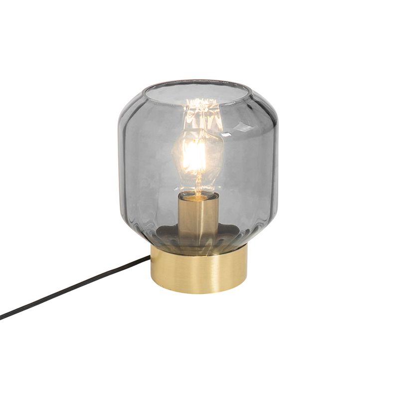 Moderne tafellamp messing met smoke glas - Stiklo