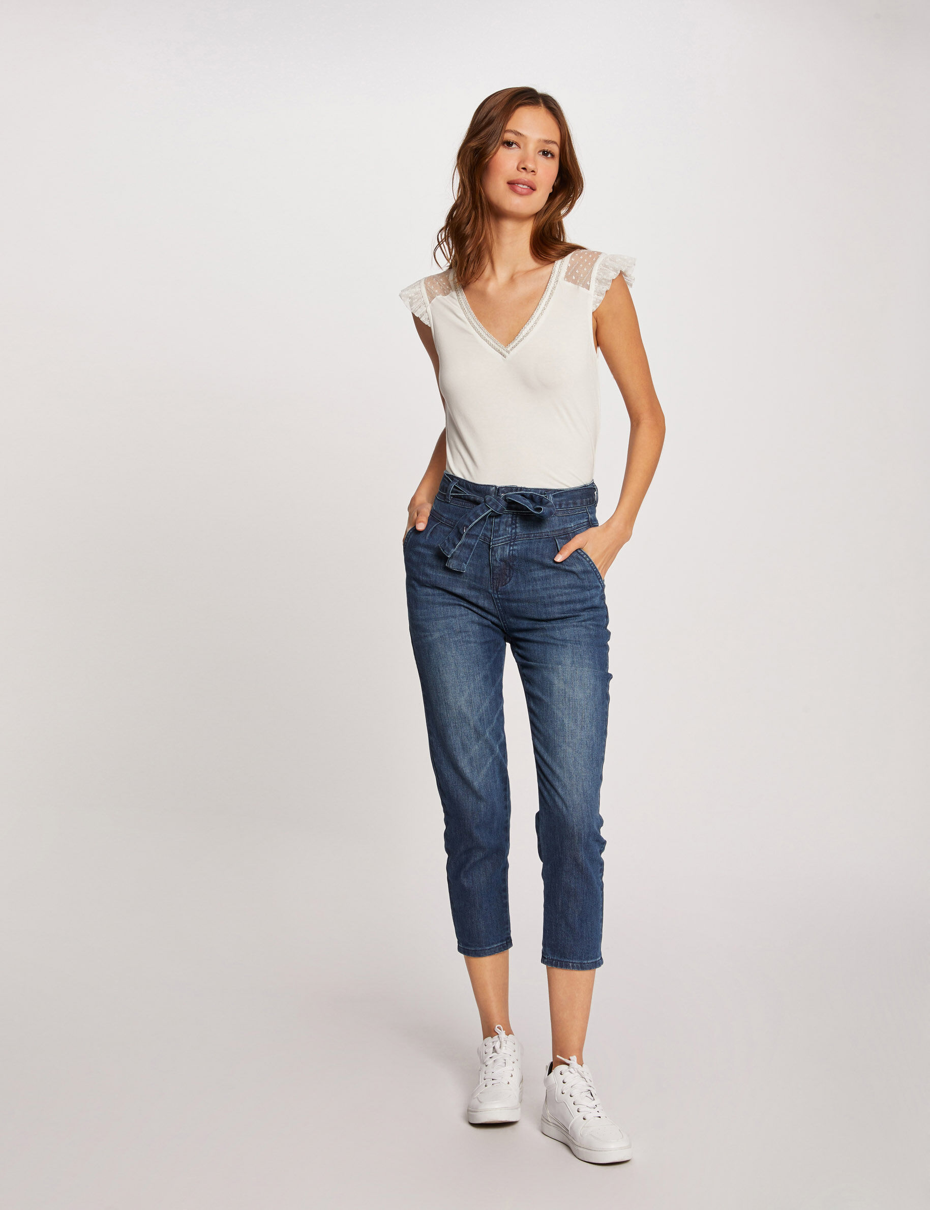 T-shirt manches courtes à plumetis ecru femme - ecru
