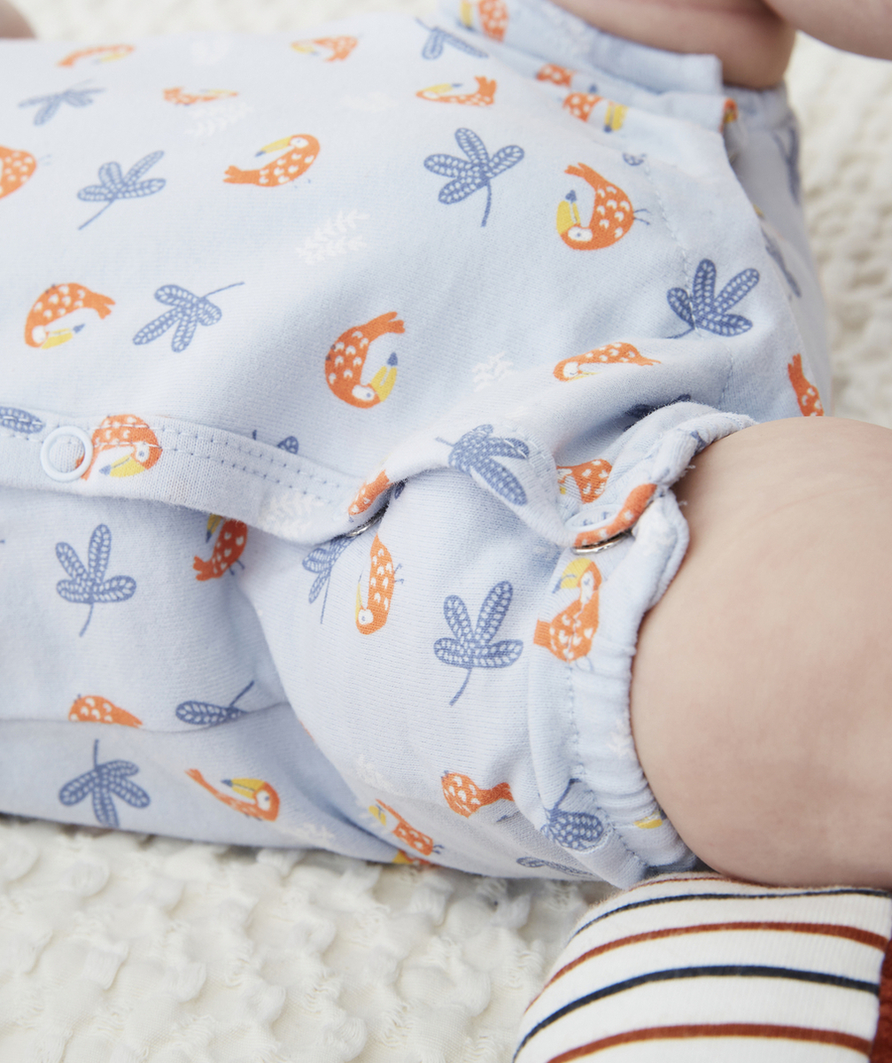 LE DORS BIEN SHORT BLEU IMPRIMÉ OISEAU EN COTON BIOLOGIQUE