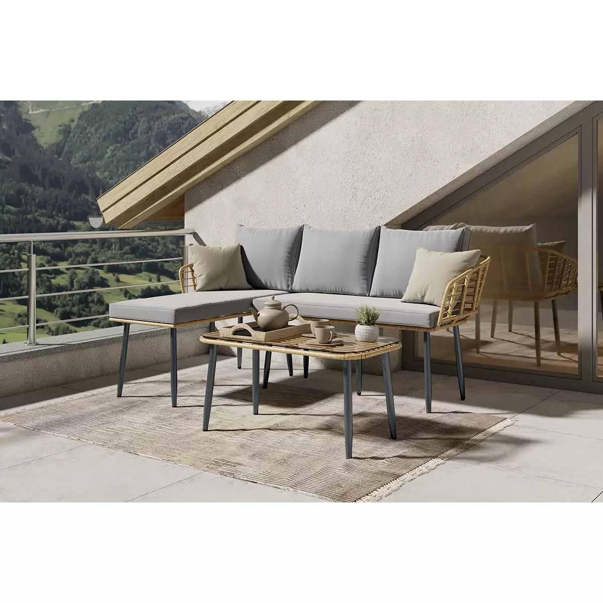 Beldano Loungegarnitur Kreta 2-teilig beige,grau,schwarz