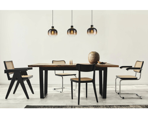 Hanglamp, 3-lichts, HxL 110x95 cm, zwart/messing, dampgecoat glas zwart/bruin/transparant