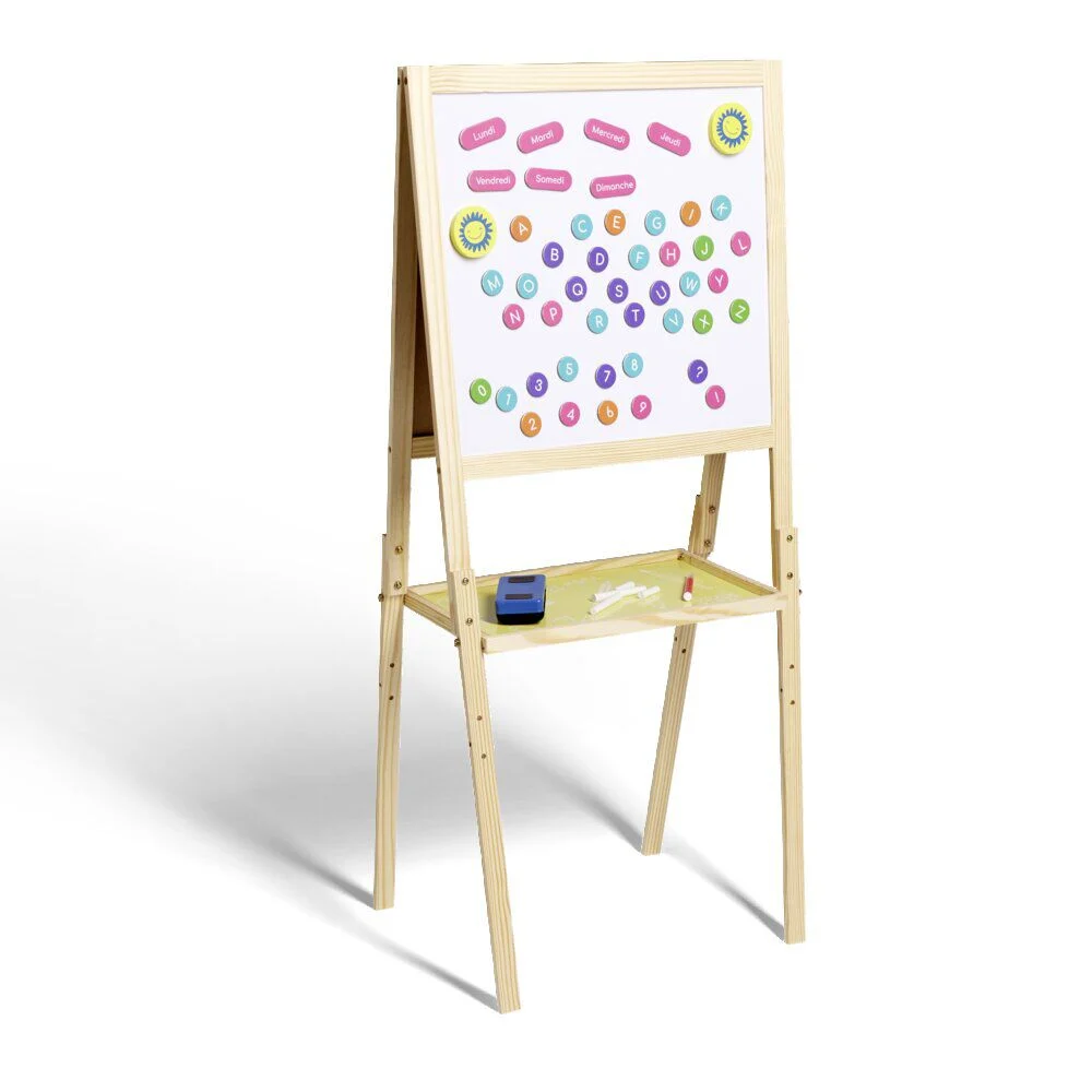 Tableau en bois double face magnétique et craie avec accessoires
