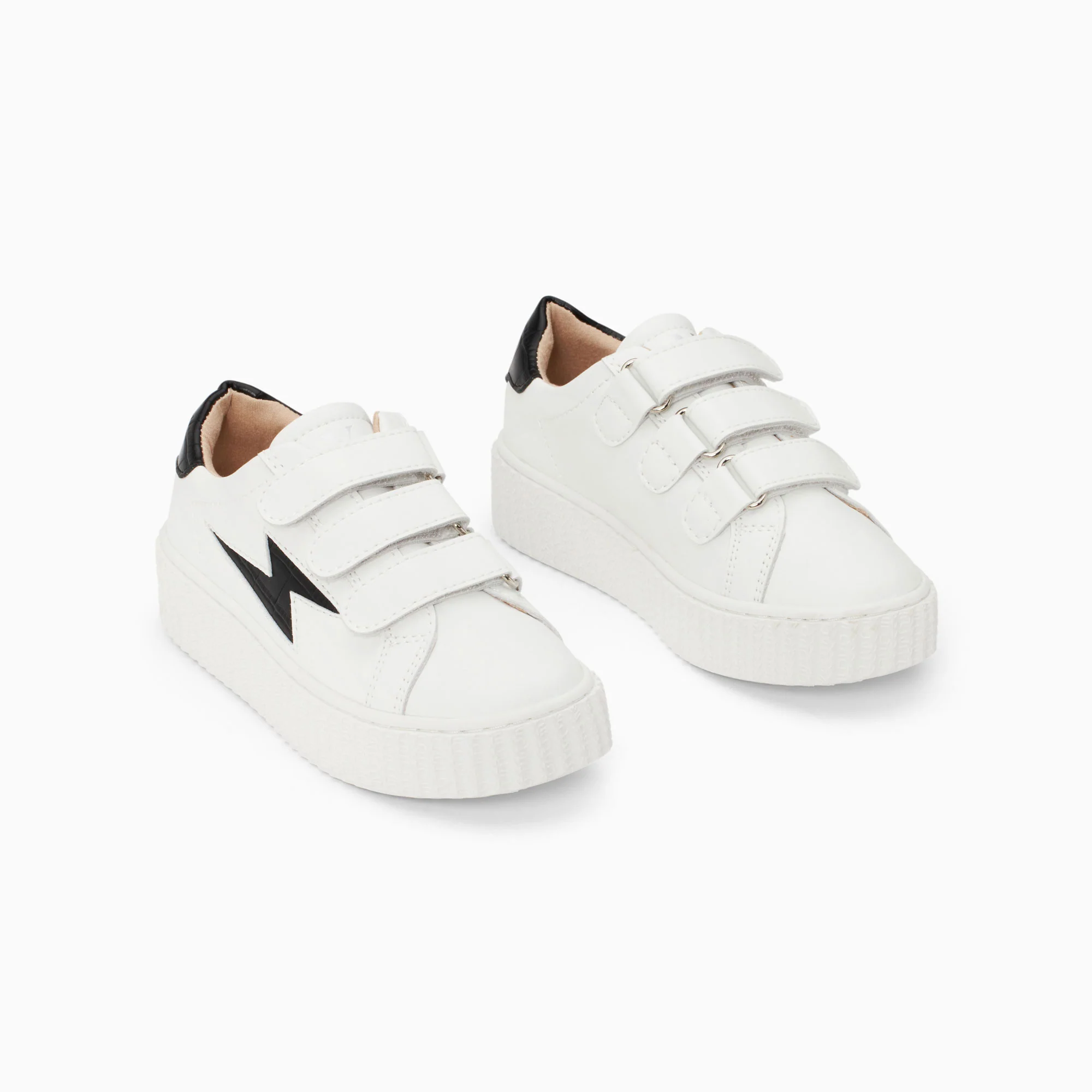 Sneakers-Baskets éclair Mini Elsa blanc et noir croco à scratchs