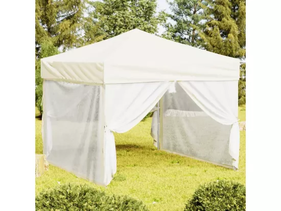 Tente de réception pliable avec parois Crème 3x3 m