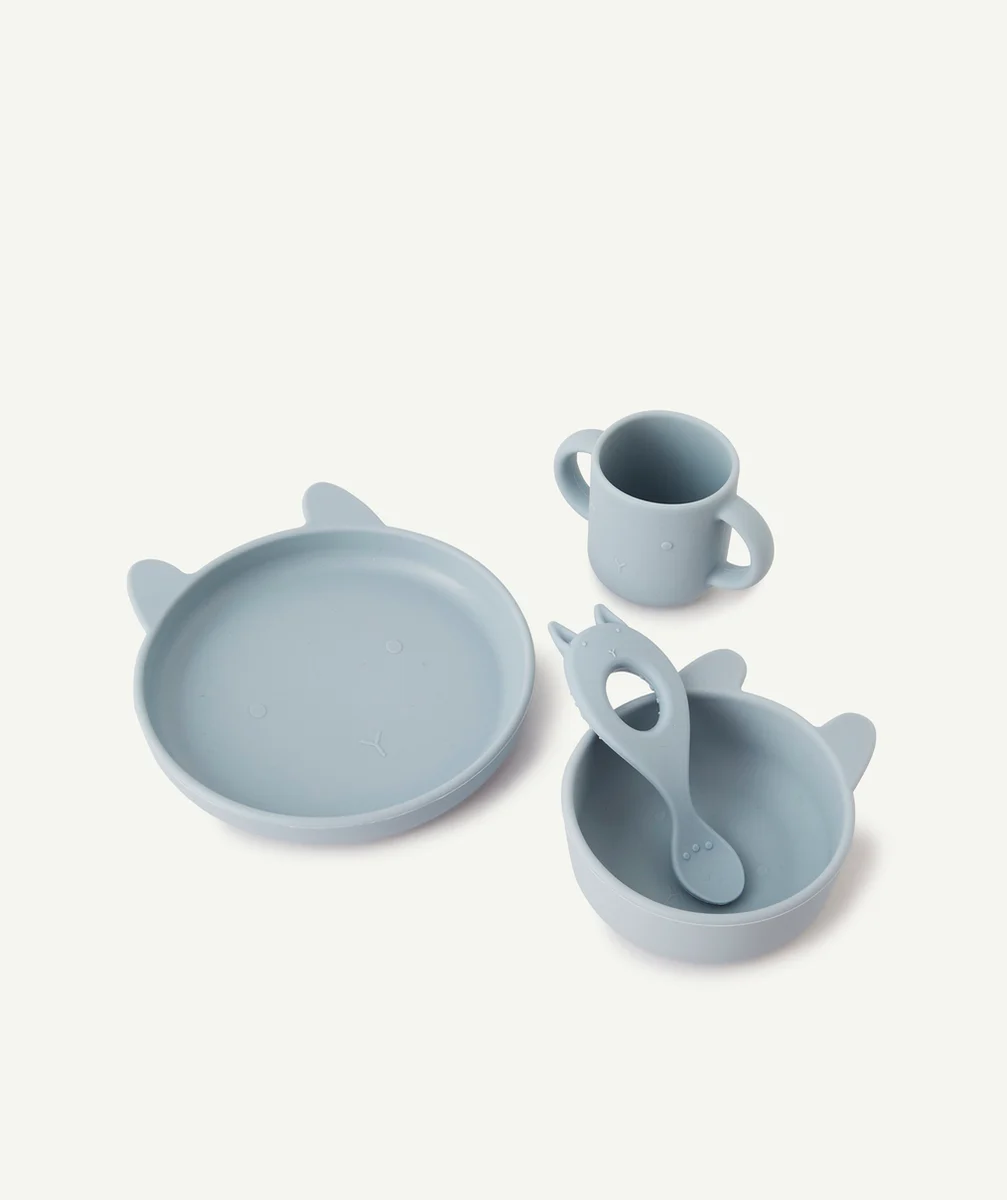 LIEWOODLE SET VAISSELLE VIVI DINO BLEU EN SILICONE