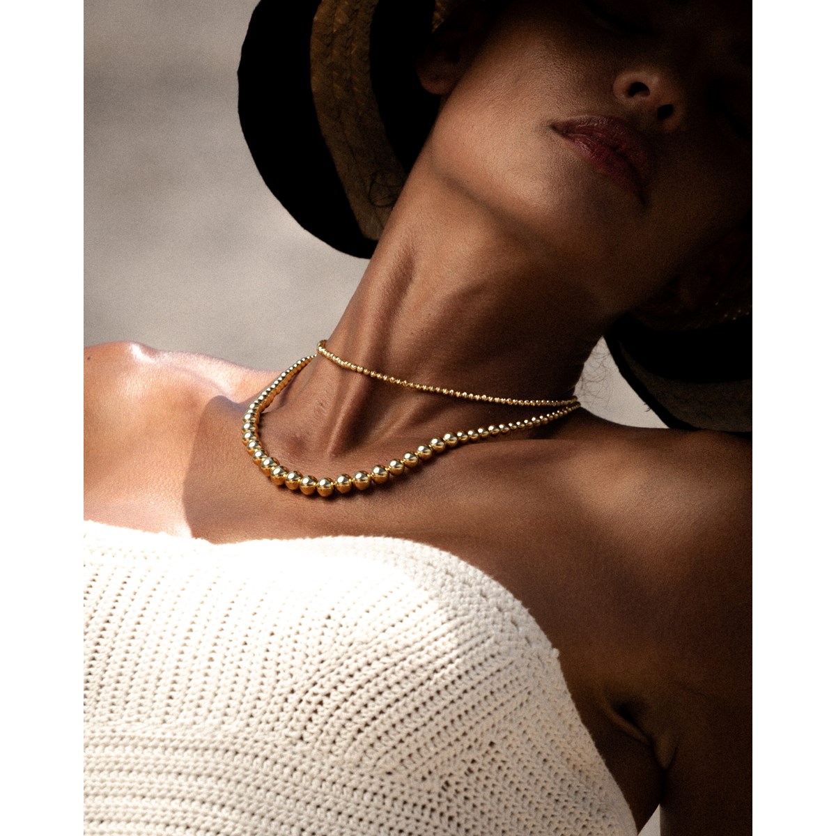 Collier Argent Chaine Boules Dorées