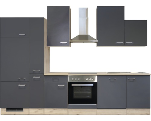 Flex Well keukenblok met apparatuur Tiago 310 cm basaltgrijs mat gedemonteerd omkeerbaar model 00011845