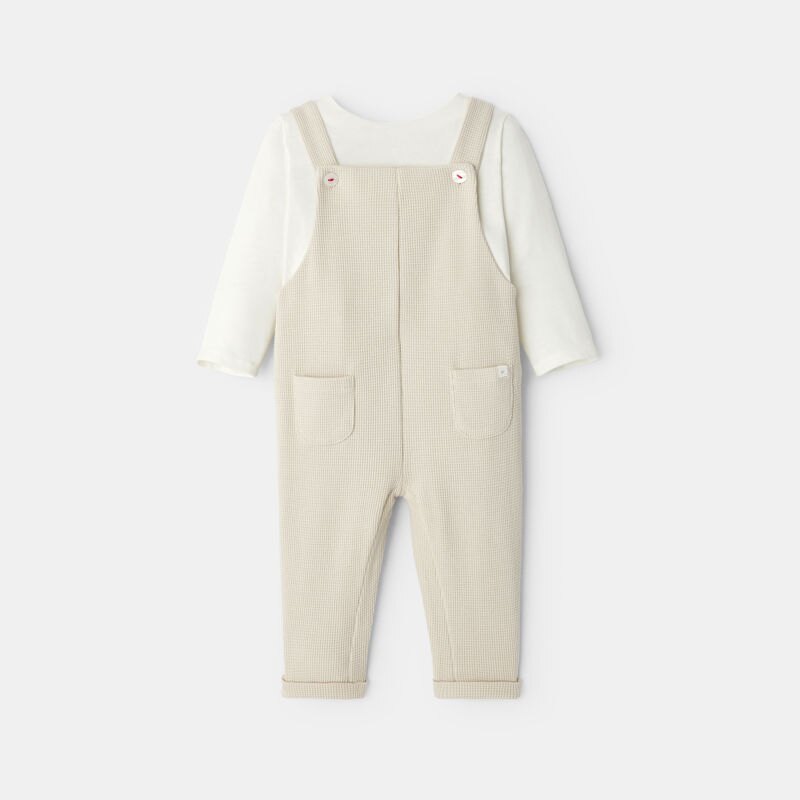 Salopette en coton nid d'abeille avec t-shirt intégré beige naissance Absorba Beige