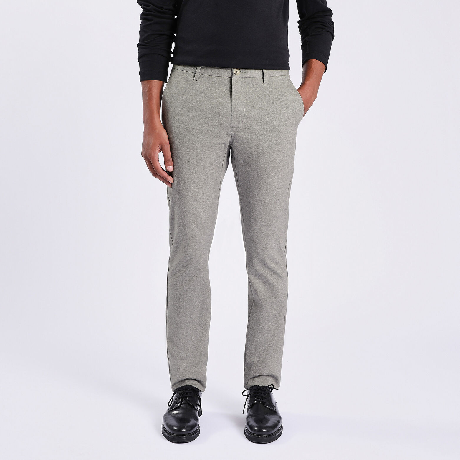 Pantalon chino slim motif chevron Gris clair