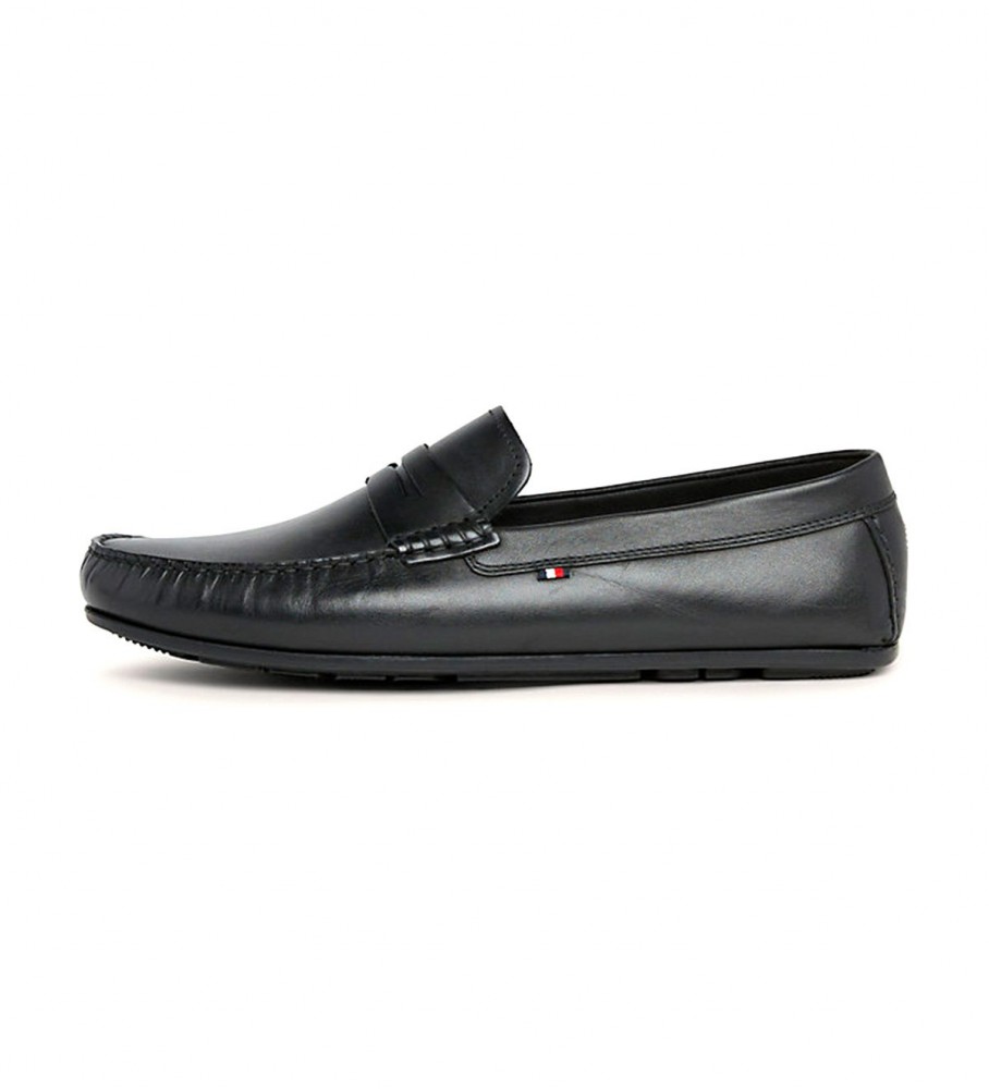 Mocassins Tommy Hilfiger Signature de couro sem calcanhar, pretos
