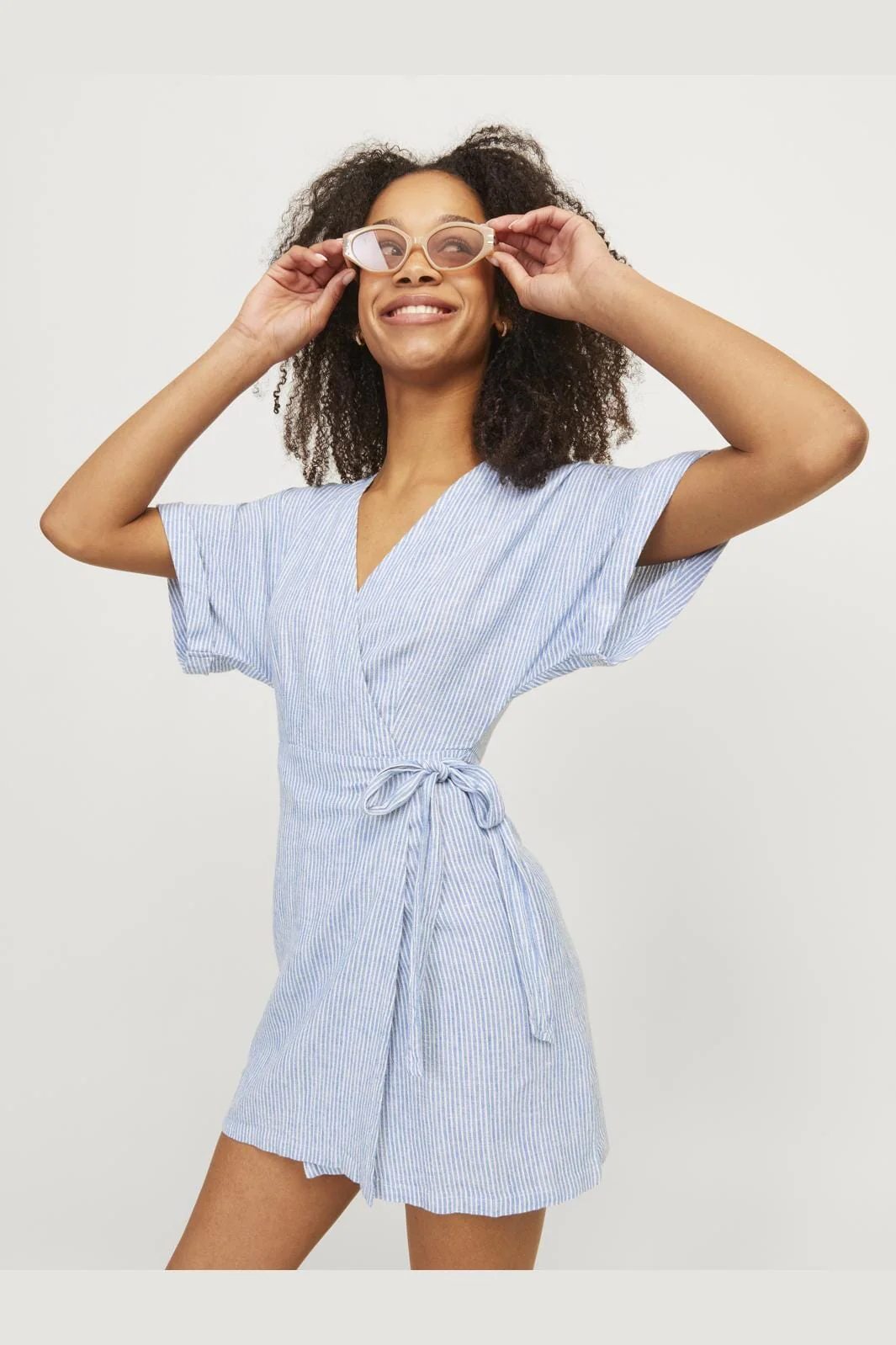 Jjxx Jxraya Linen Blend Wrap Dress 4523055 silver lake blue bone white