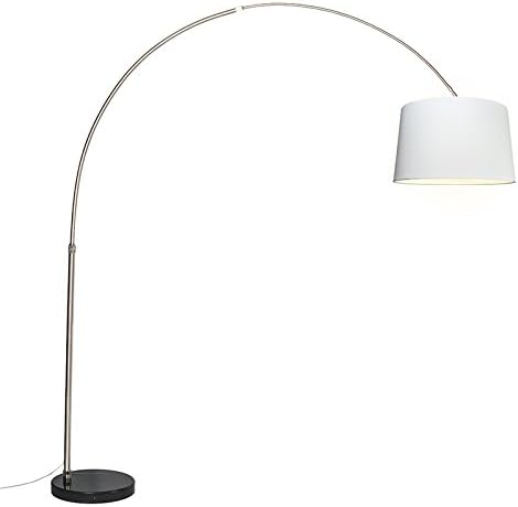 Qazqa - Modern Bogenleuchte I Bogenlampe I Lampe I Leuchte Stahl I Silber I nickel matt Stoffschirm weiß 45 cm - XXL I Wohnzimmer - Stahl Länglich - LED geeignet E27
