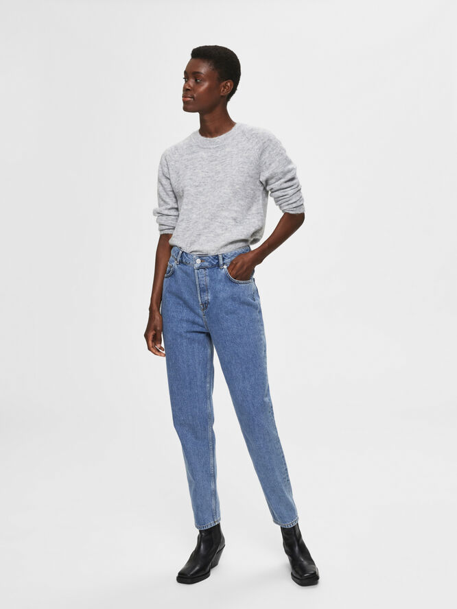 Selected Femme SLFLULU LS ALPACA BLEND KNIT O-NECK NOOS Grå