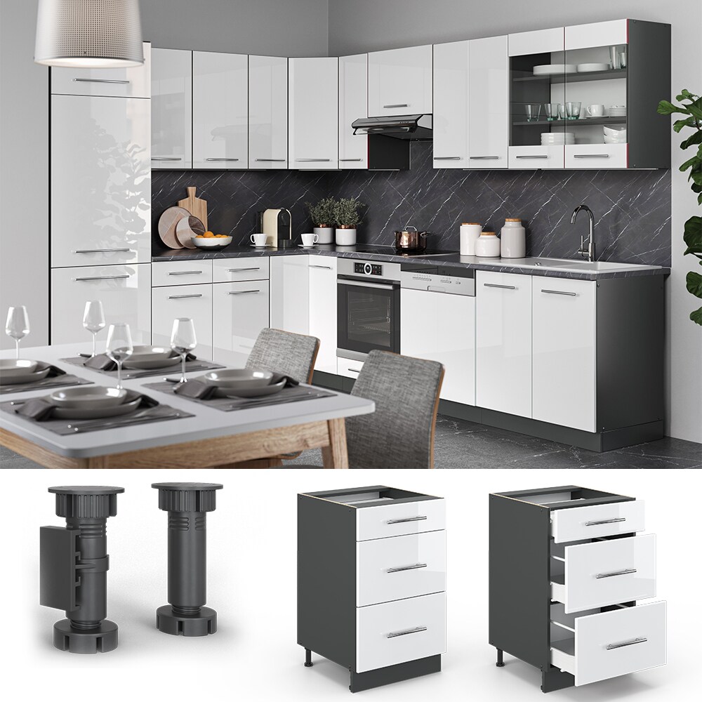 VICCO Schubunterschrank 50 cm Weiß Hochglanz Küchenschrank Hängeschrank Küchenzeile Fame-Line