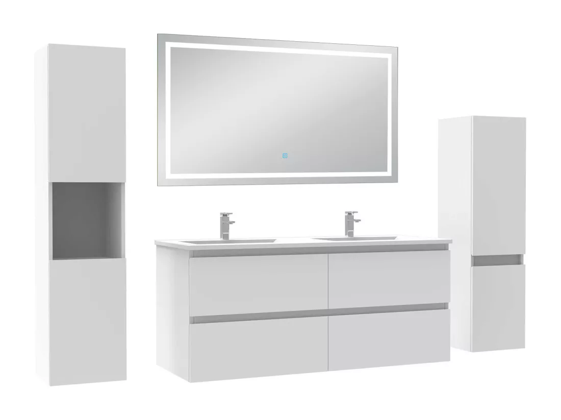 Ensemble meuble Salle de Bain 120cm avec colonne et miroir lumineux 3 couleurs blanc