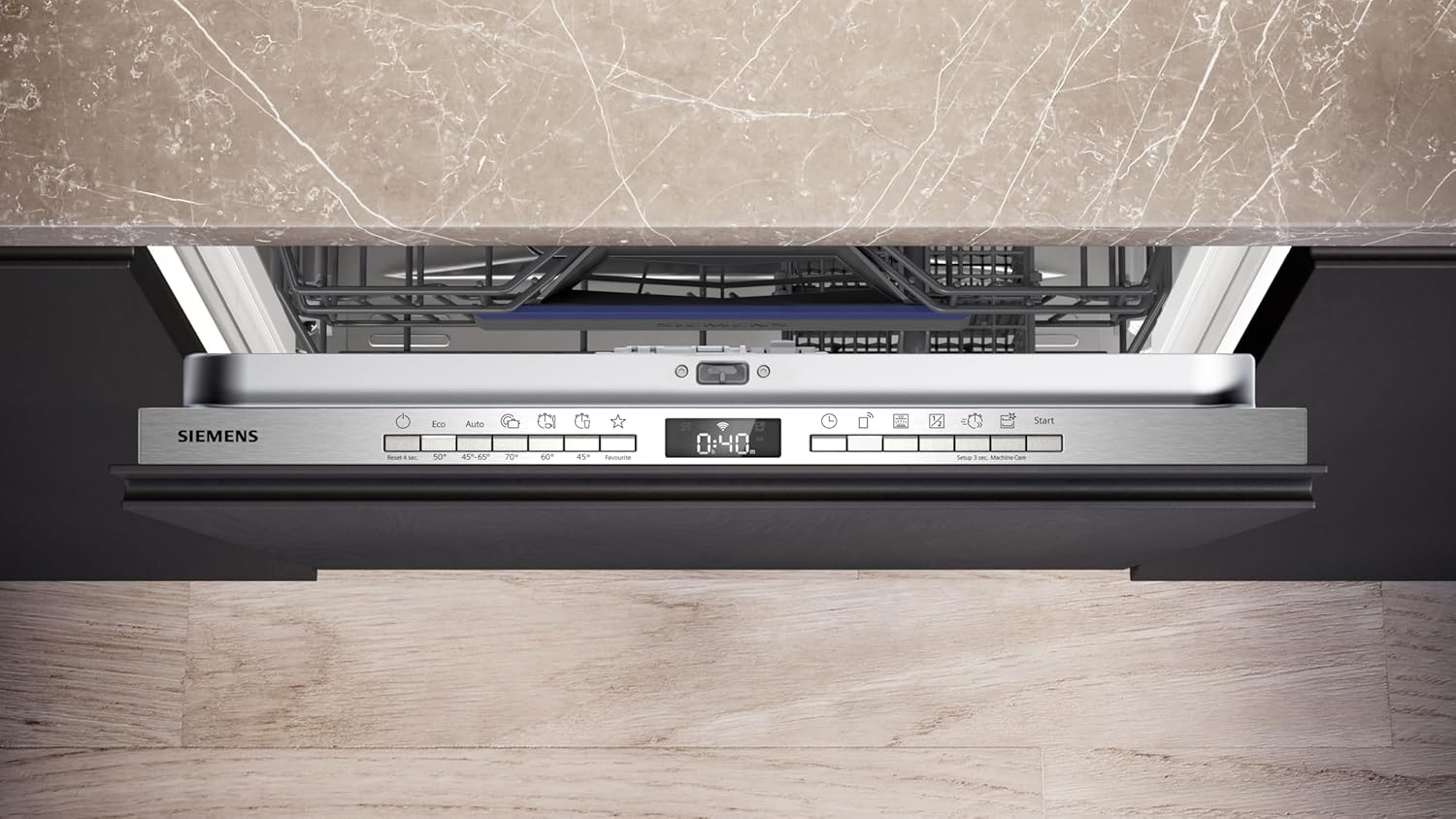 Siemens SN63EX22AE, iQ300 Smarter Geschirrspüler, Vollintegrierte Spülmaschine, 60 cm, XXL Made in Germany, Besteckkorb, Extra leise, varioSpeed, Auto. Türöffnung, Dreifach rackMatic, infoLight