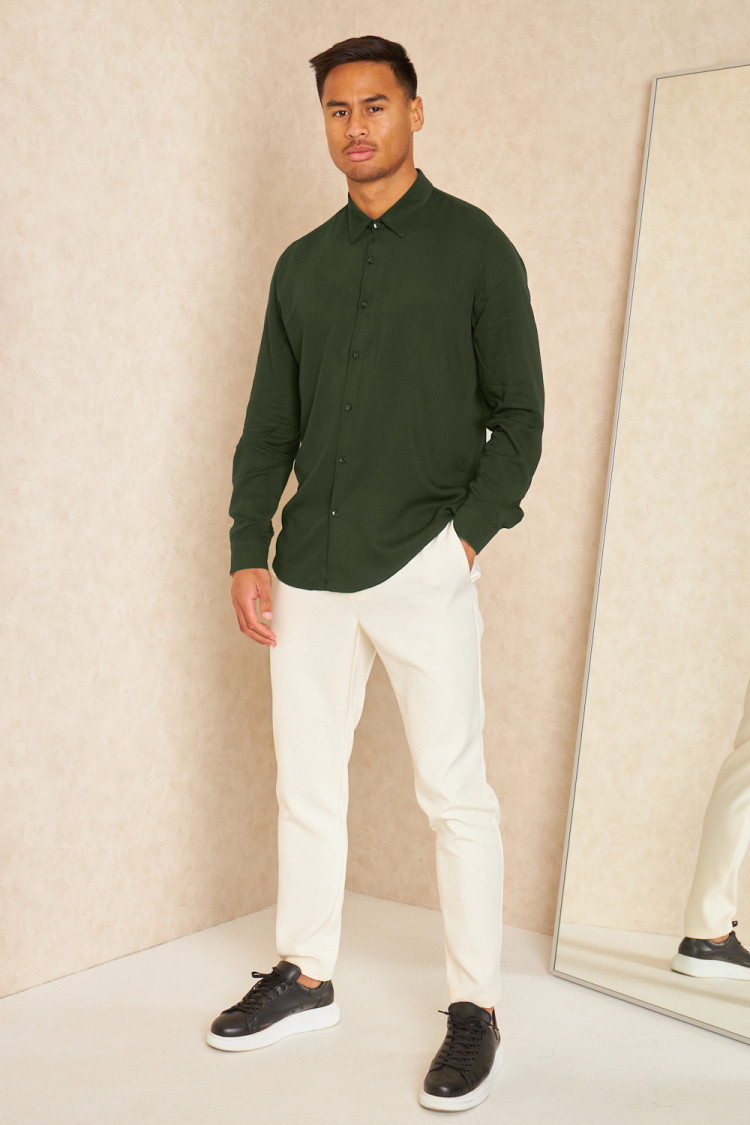 Chemise fluide manches longues kaki