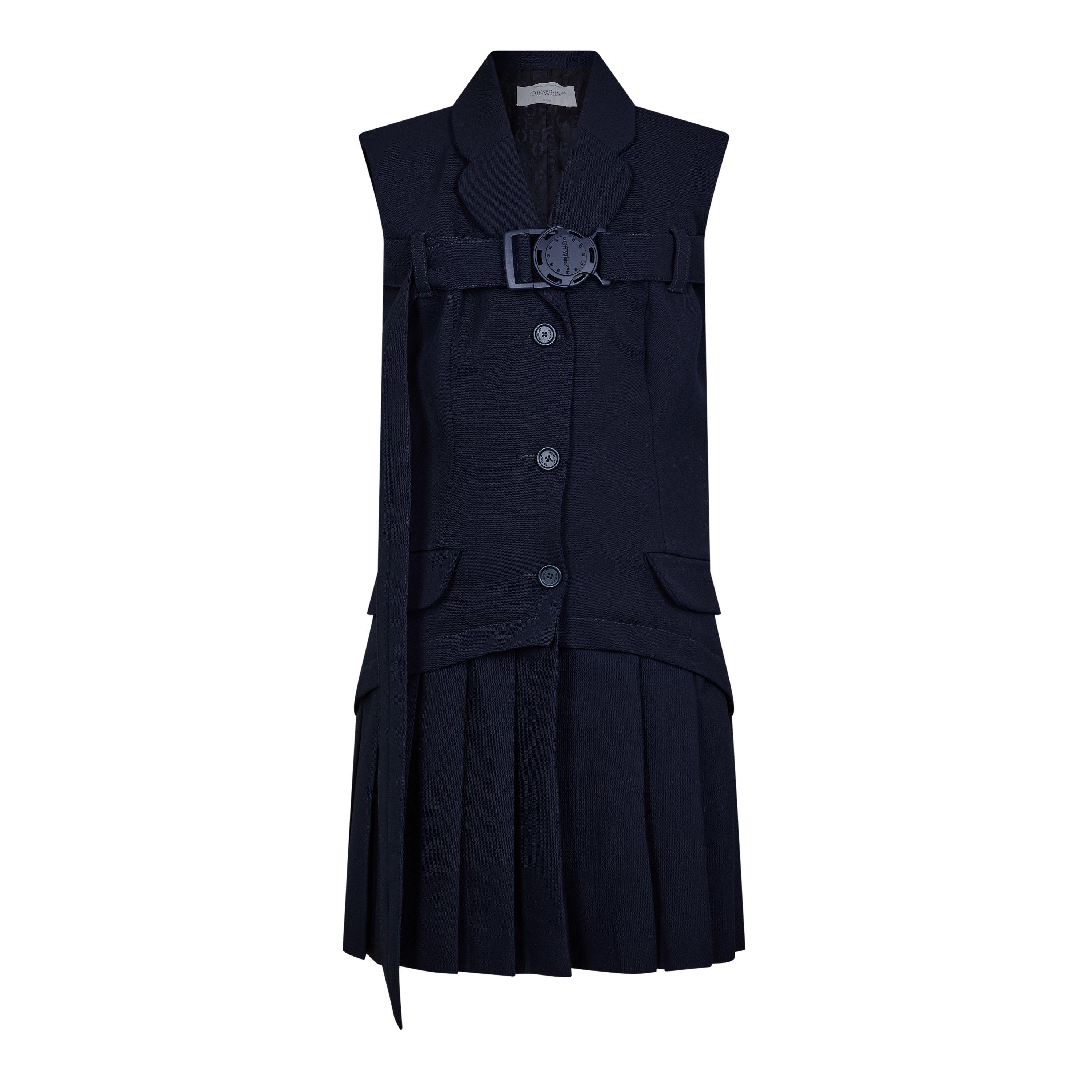 Off White Buckle Pleated Mini Dress
