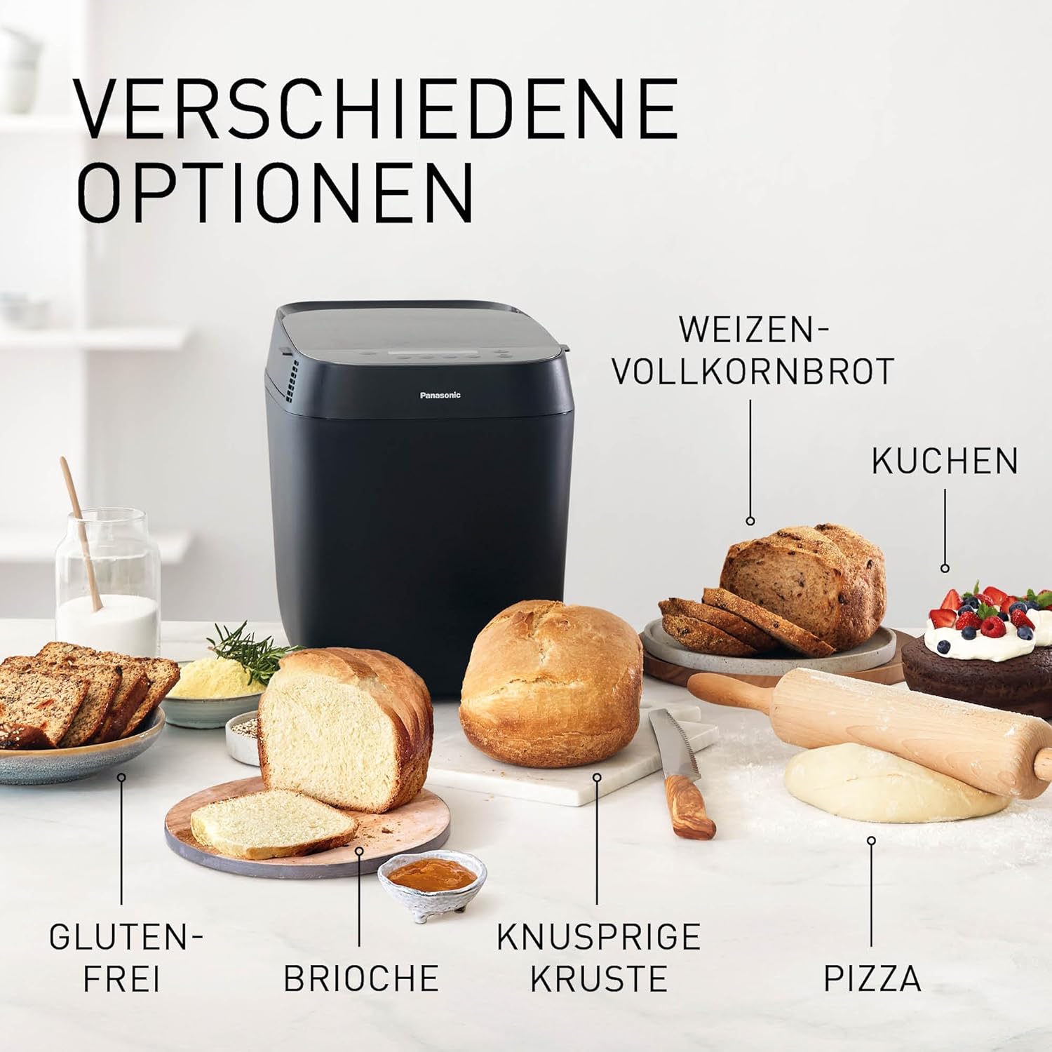 Panasonic Croustina Brotbackautomat SD-ZD2010 für Krustenbrot (18 Programme, Brotmaschine, glutenfrei, knuspriges Brot, Vollkorn-Krustenbrot), schwarz