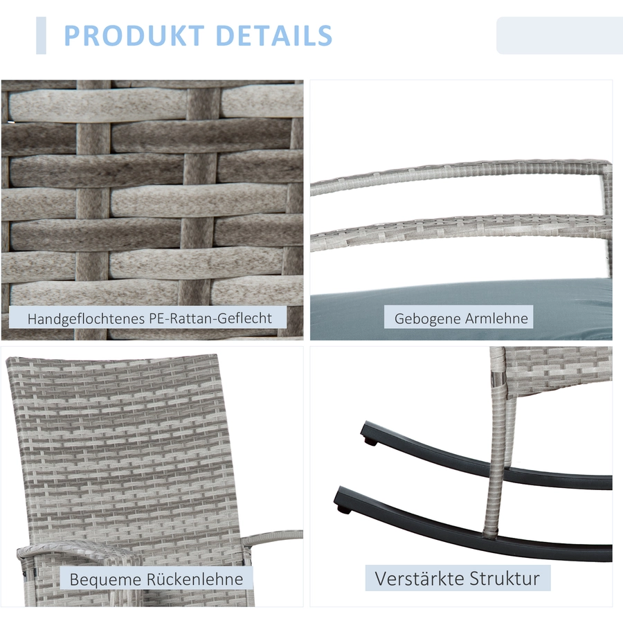 Outsunny Polyrattan Schaukelstuhl mit Kissen grau