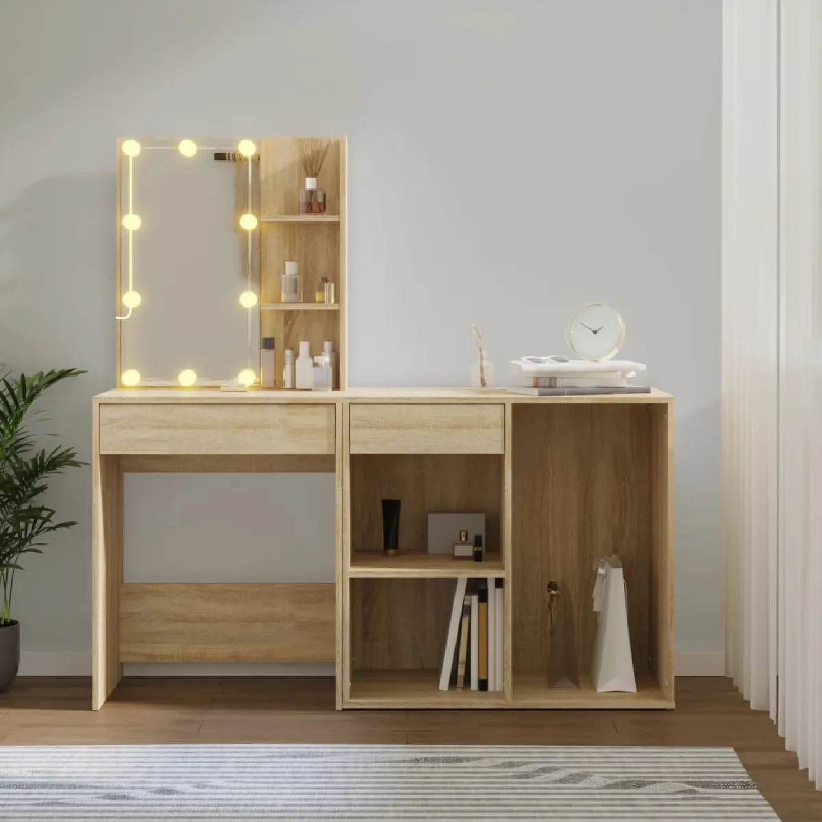 vidaXL Coiffeuse à LED Chêne sonoma avec armoire