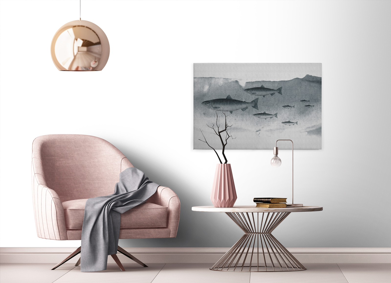 Leinwandbild FISCHE - grau - 90x60 cm