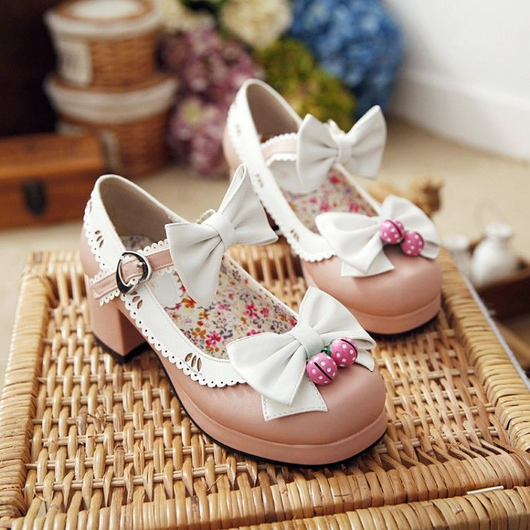Freesia - Lolita Cosplay Bow Bell Block Heel Pumps