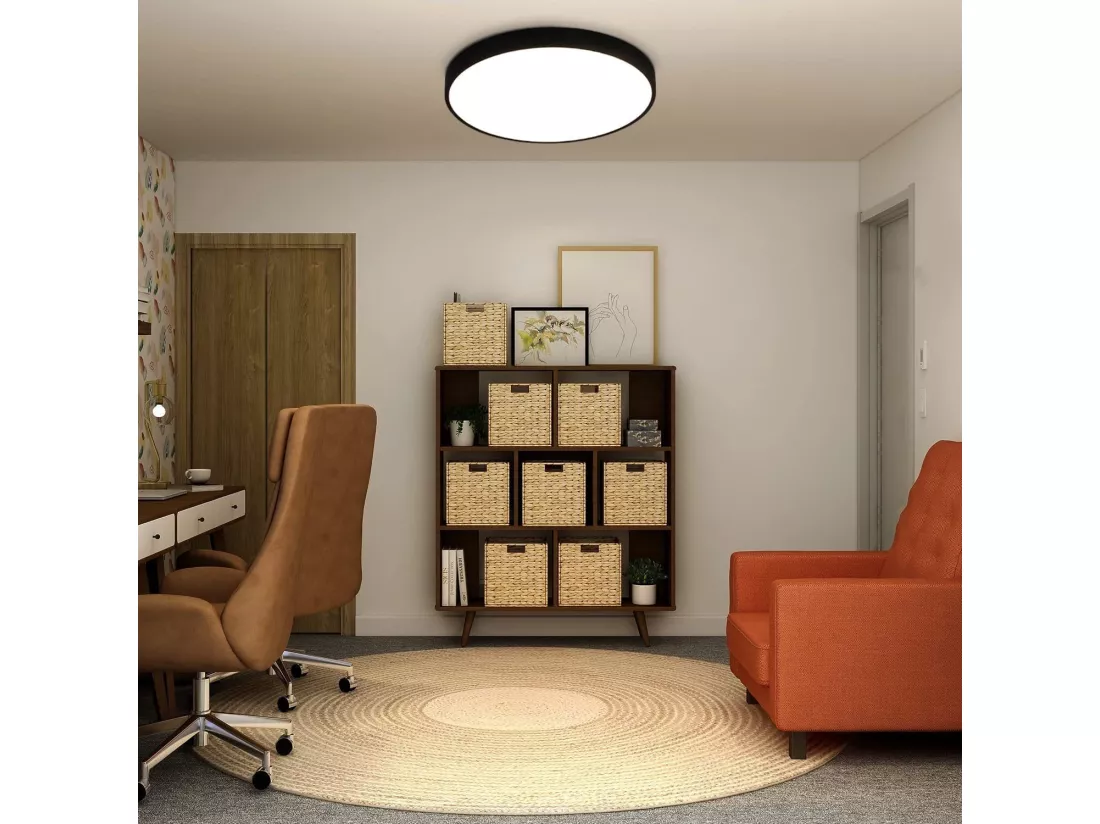 NETTLIFE Plafonnier LED IP44 4000K Noir 28cm Rond 17W Chambre Plat Lampe de Salle de Bain pour Cuisine Salle de Bain Couloir