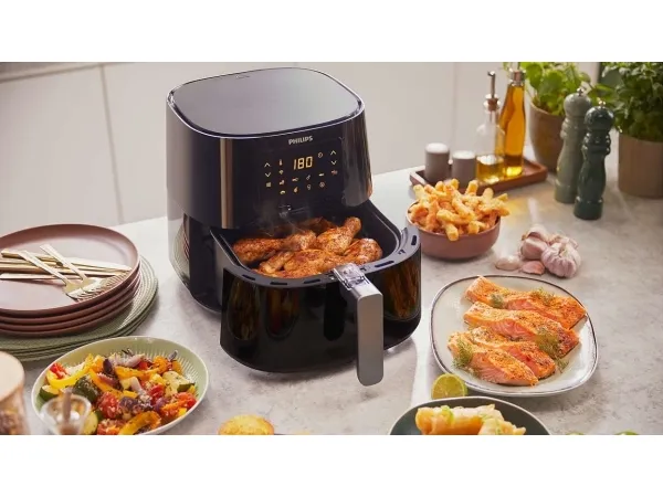 Philips Essential HD9280 Airfryer XL - Varmluftsrister - 6.2 liter - 2000 W - mørk sølv/sort