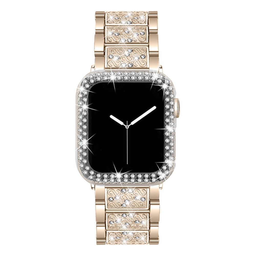 Apple Watch Series 7 (41 mm) Glitzer Edelstahl Armband mit Bumper Hülle - Gold