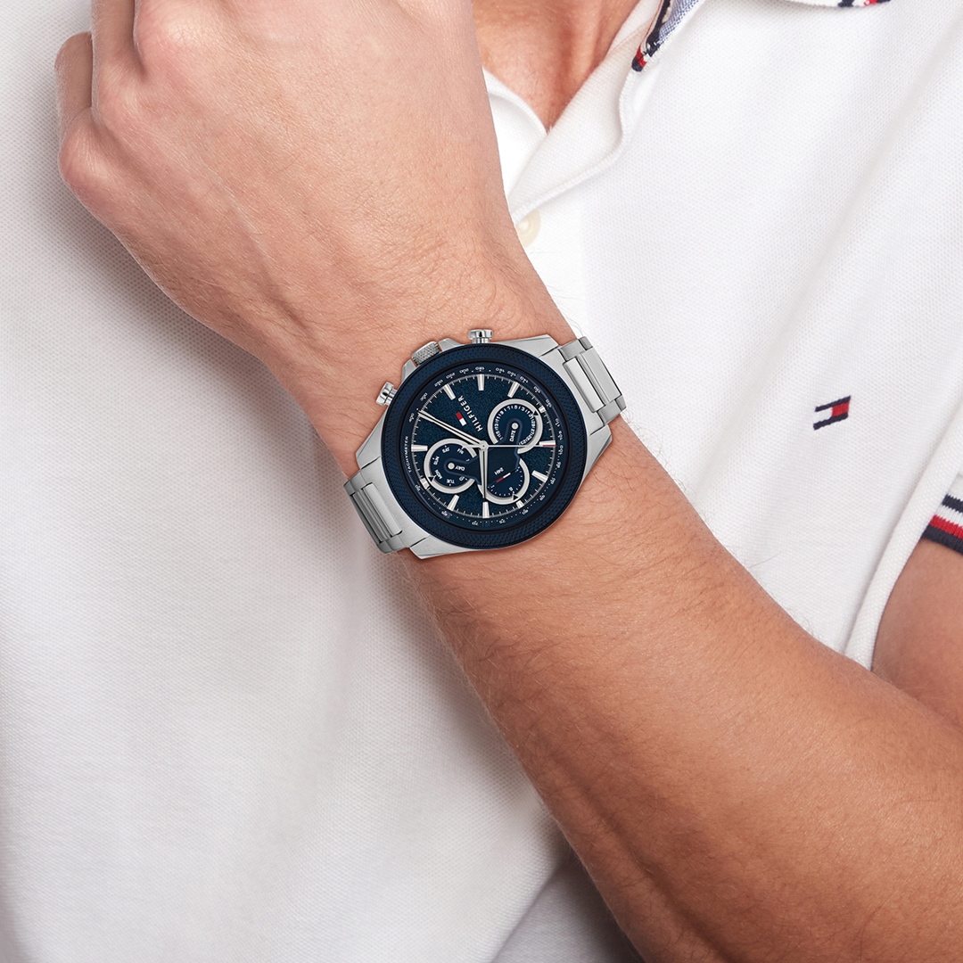 Tommy Hilfiger Clark Day Date Silbrig / Blau