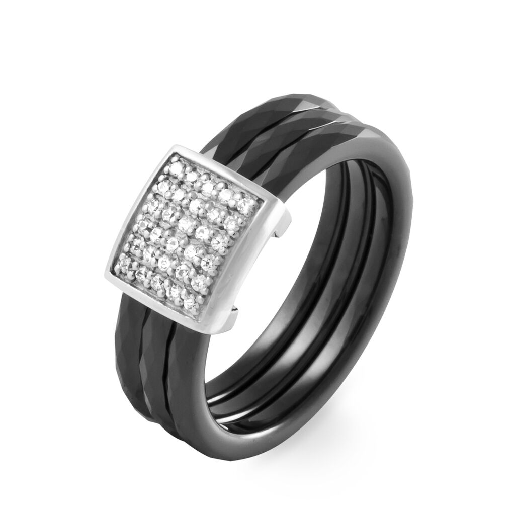 Bague Ceramik Design Argent Blanc Oxyde De Zirconium Et Céramique
