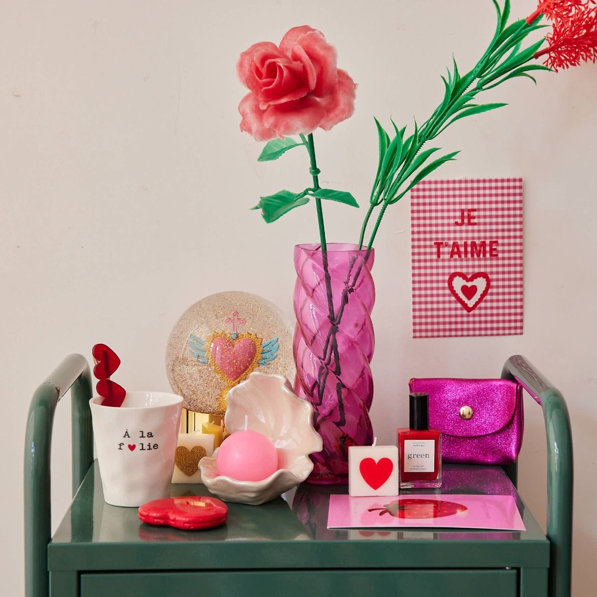 Carte je t'aime vichy rose Le petit Souk