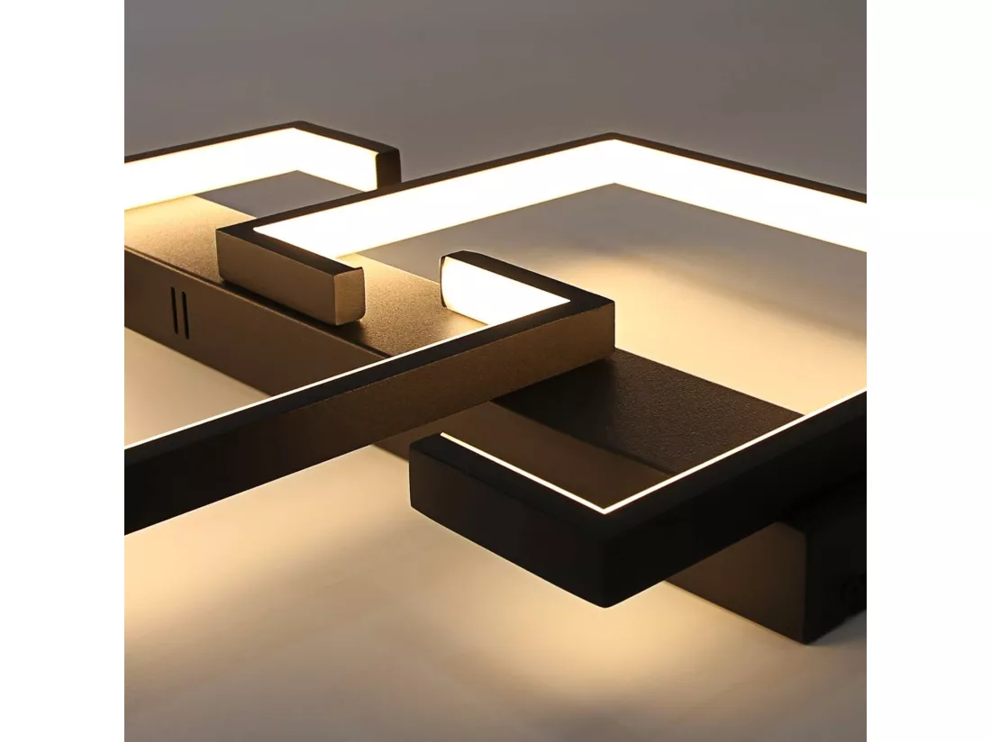 NETTLIFE plafonnier LED 35W noir lampe de salon dimmable avec télécommande design moderne lampe de table à manger lampe de bureau lampe de couloir