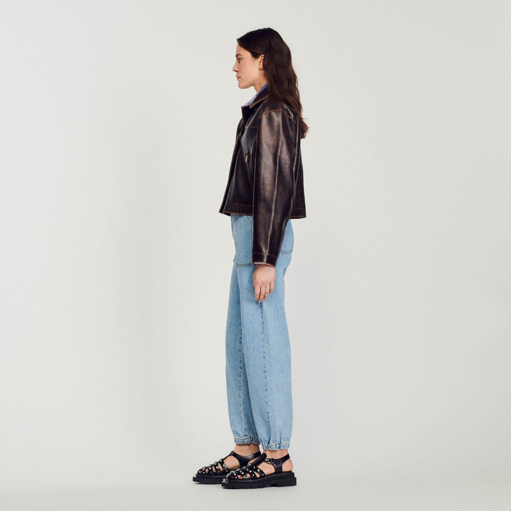 Blouson en cuir vieilli