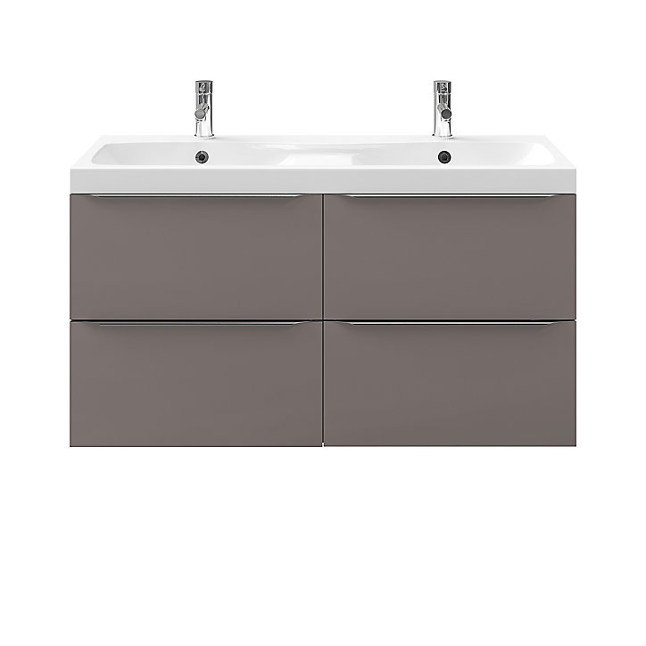 Meuble sous vasque à suspendre GoodHome Imandra gris taupé 120 cm + plan vasque Mila
