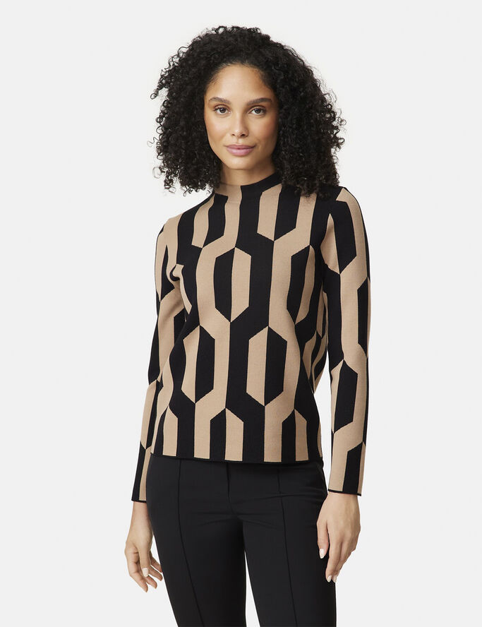 Gerry Weber PULLOVER 1/1 SLEEVE Black/ camel  jacquard