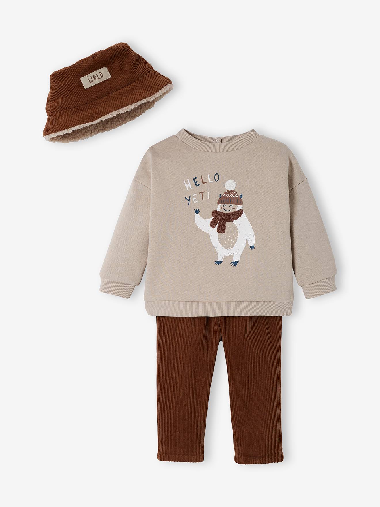 Conjunto de 3 peças para bebê: moletom, calça e chapéu chanel (cinza)