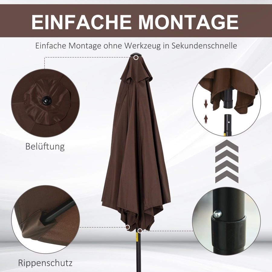 Outsunny Sonnenschirm mit Handkurbel braun