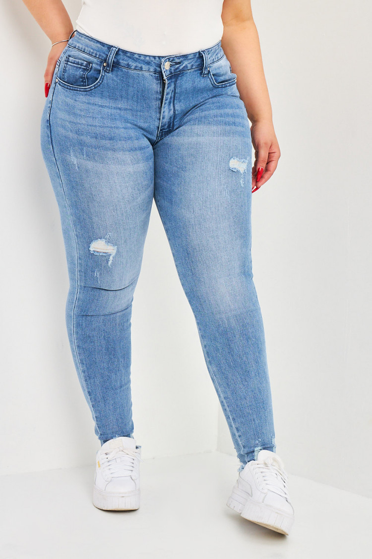 Jean skinny bleu usé