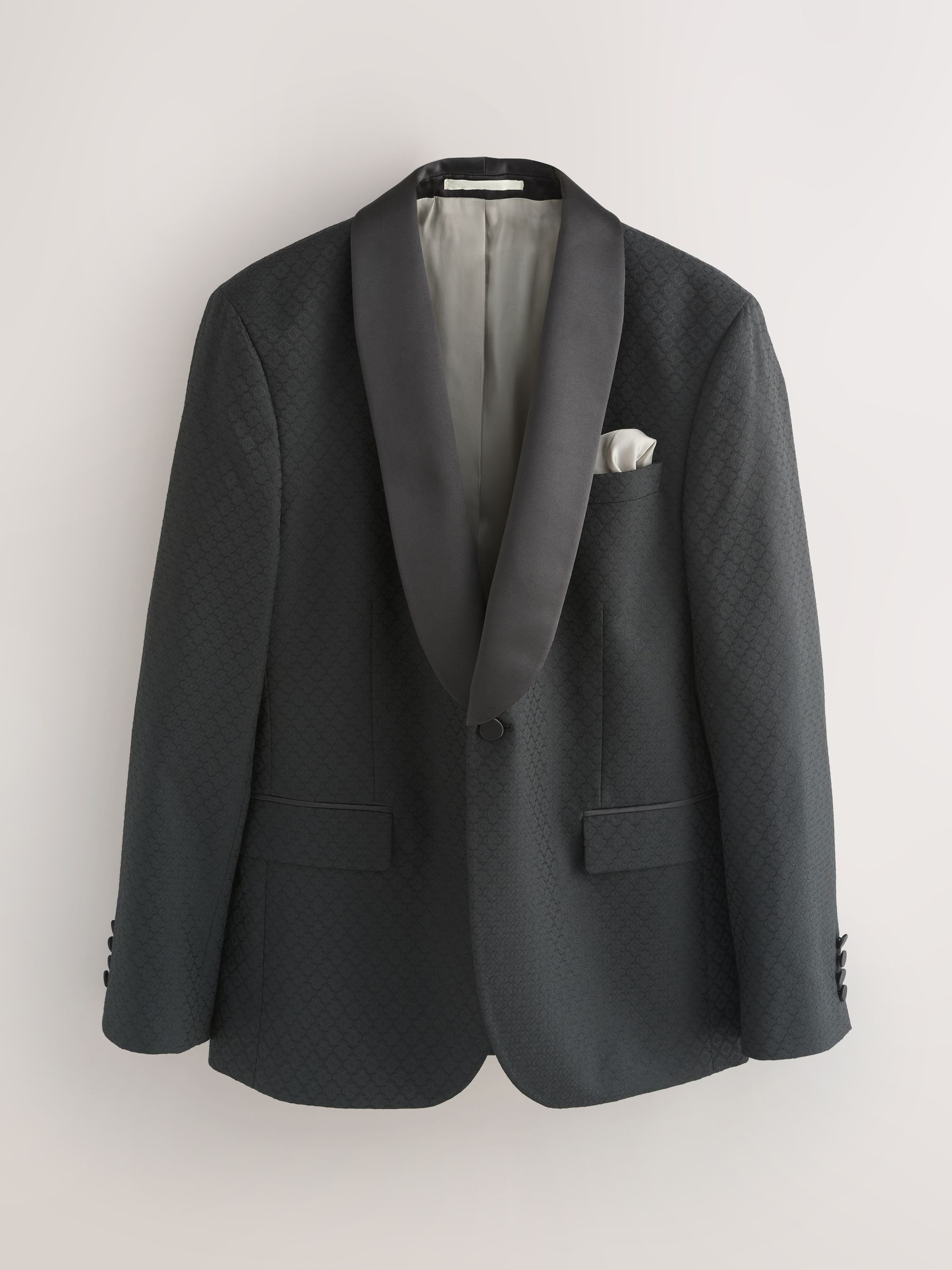 Zwart - Slim Fit Jacquard Tuxedo Suit Jacket