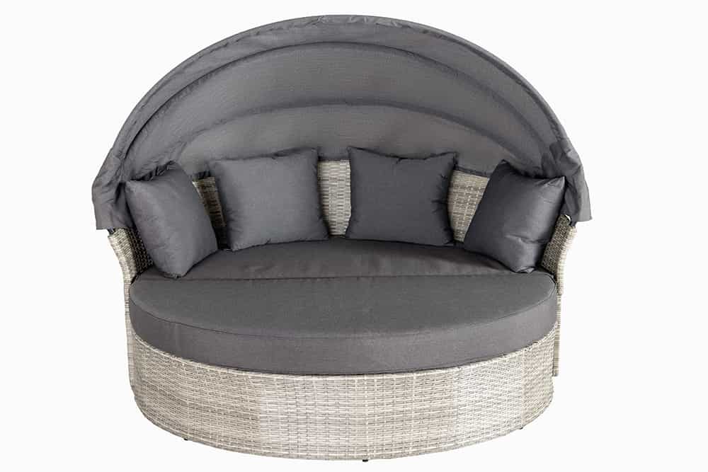 Outdoor Sonneninsel PLAYA LIVING 165cm hellgrau Polyrattan Aluminium inklusive Kissen wetterfest